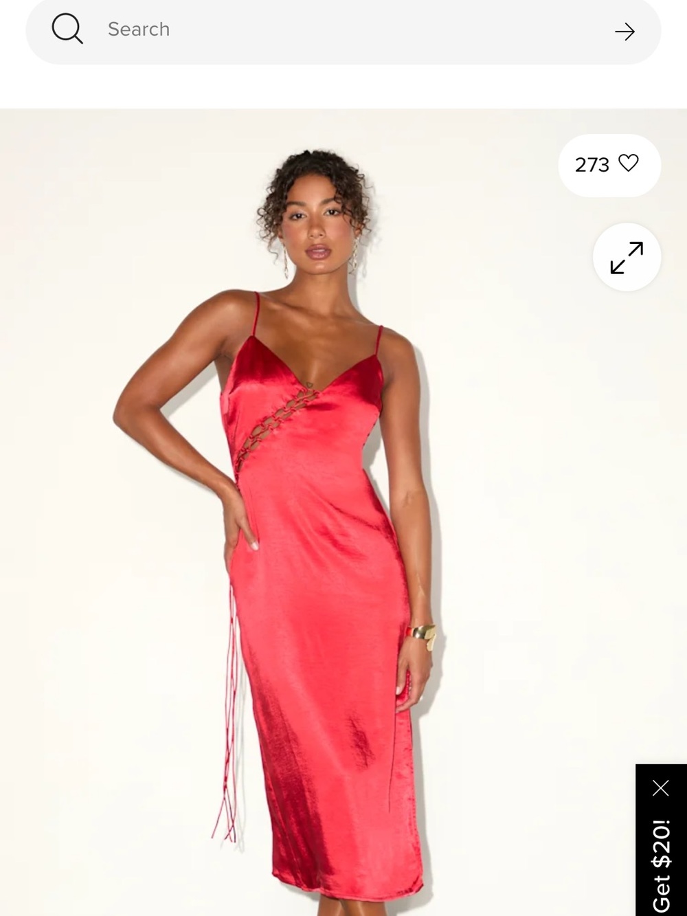 Lulu's Red Satin Lace-Up Slip Midi Dress